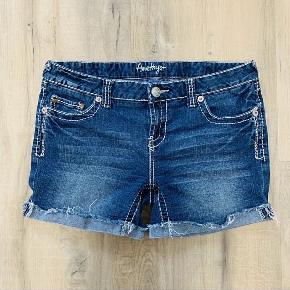 Amethyst Youth Girls Size 13 Jeans Shorts Blue Denim Low Rise Cut Offs